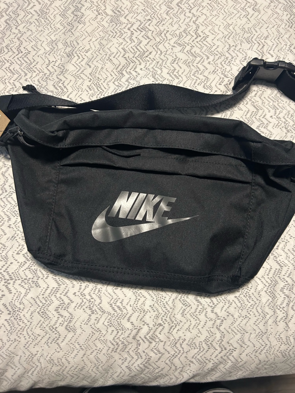 Nike Black Waist Pack with Silver Swoosh Logo